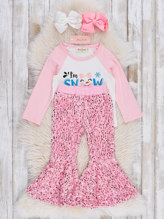 Pink "Snow Cute" Sequin Bell Bottoms Outfit