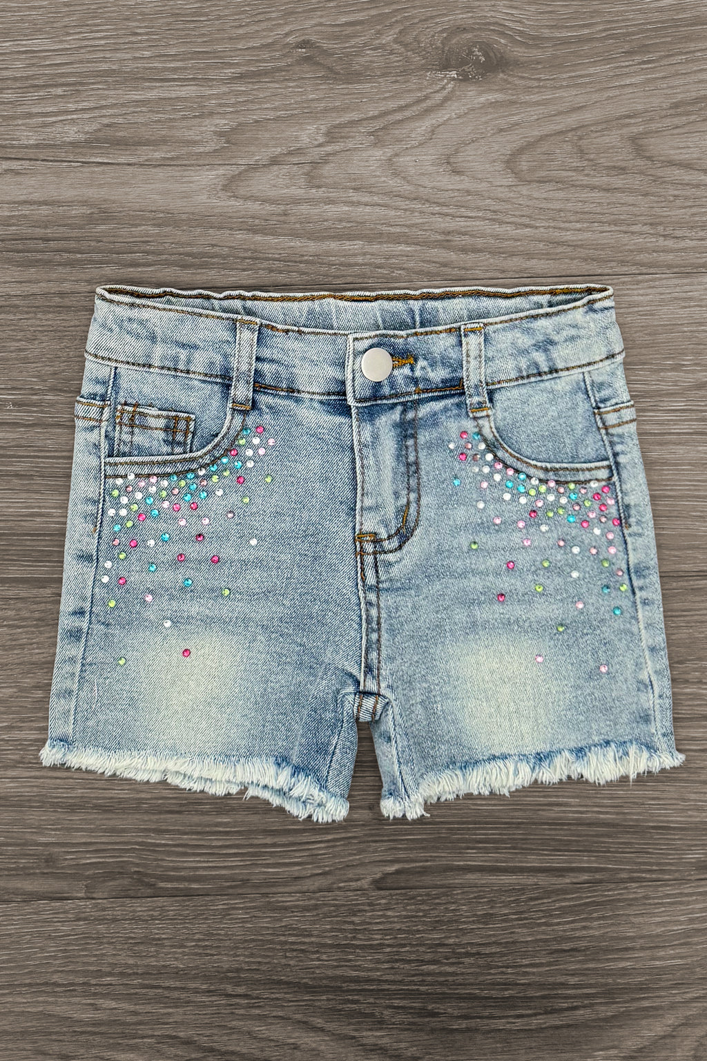Pink PomPom Gemstone Denim Short Set