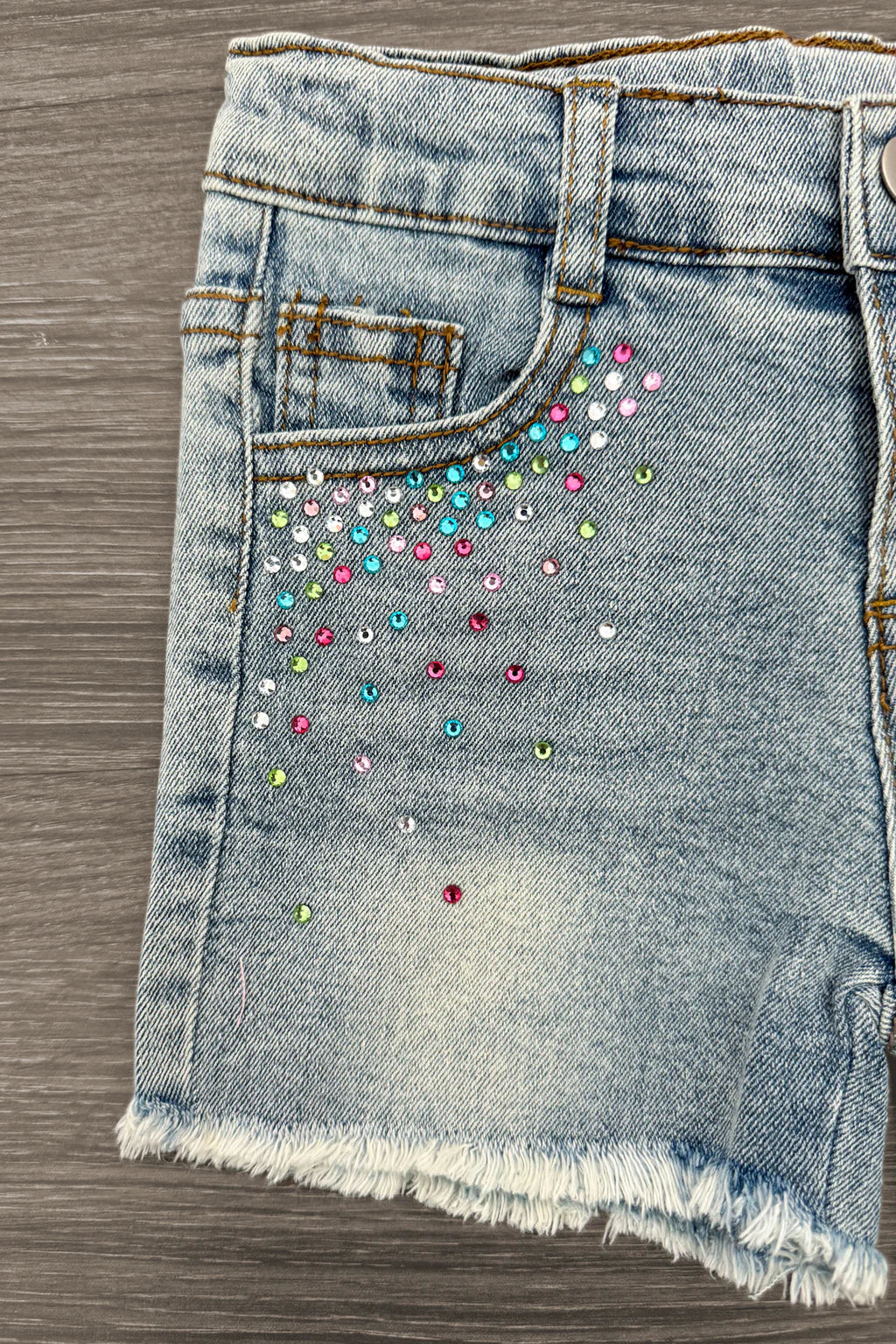 Pink PomPom Gemstone Denim Short Set
