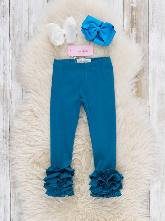 Cotton Bell Ruffle Leggings-Steel Blue