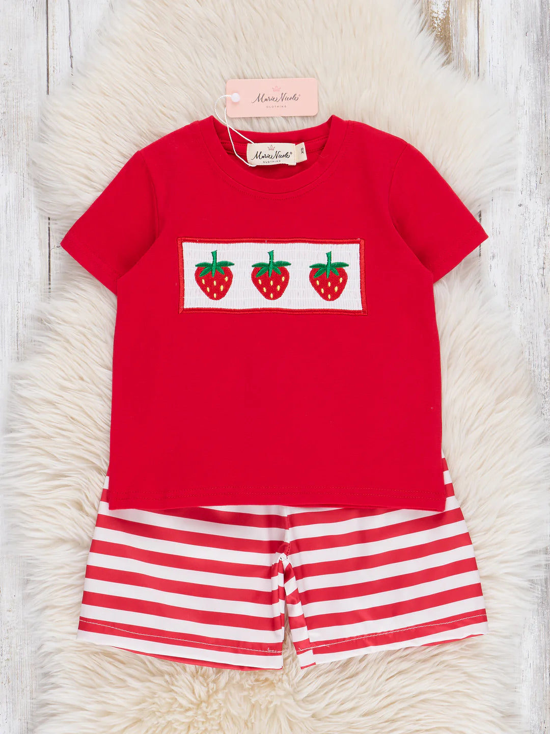 Striped Strawberry Smocked Outfit