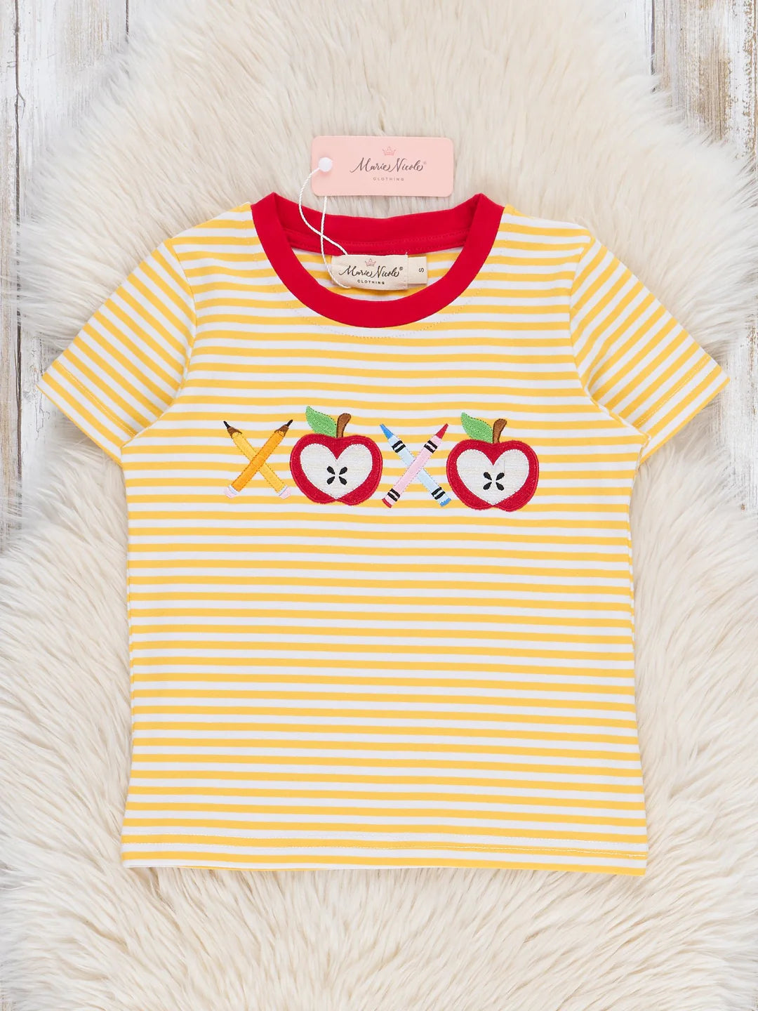 Striped Embroidered Apples & Pencils Cotton Shirt