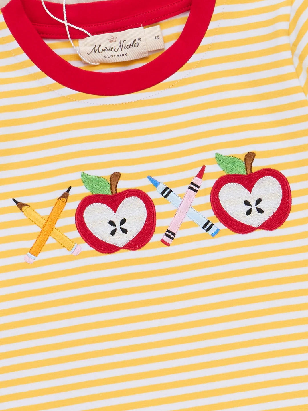 Striped Embroidered Apples & Pencils Cotton Shirt