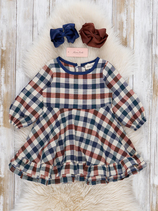 Fall Vintage Plaid Ruffle Swing Dress