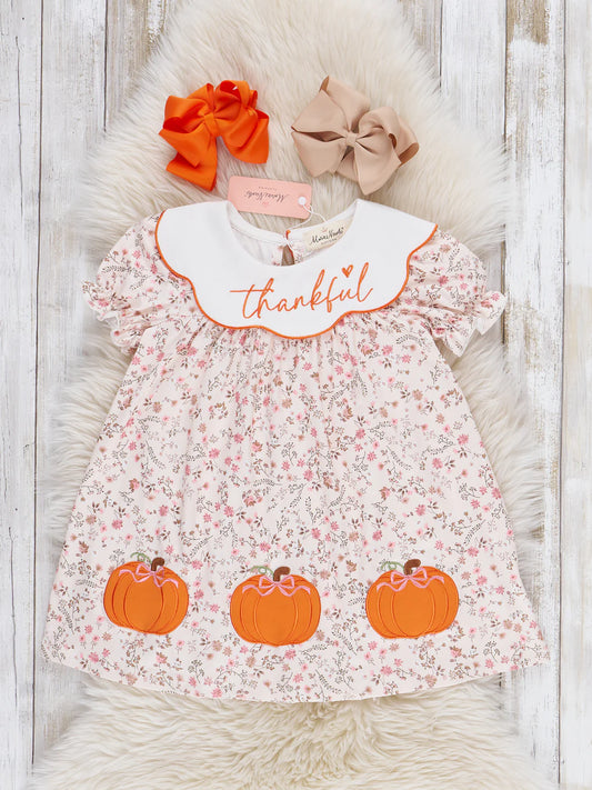 Thankful Pumpkin Embroidered Dress