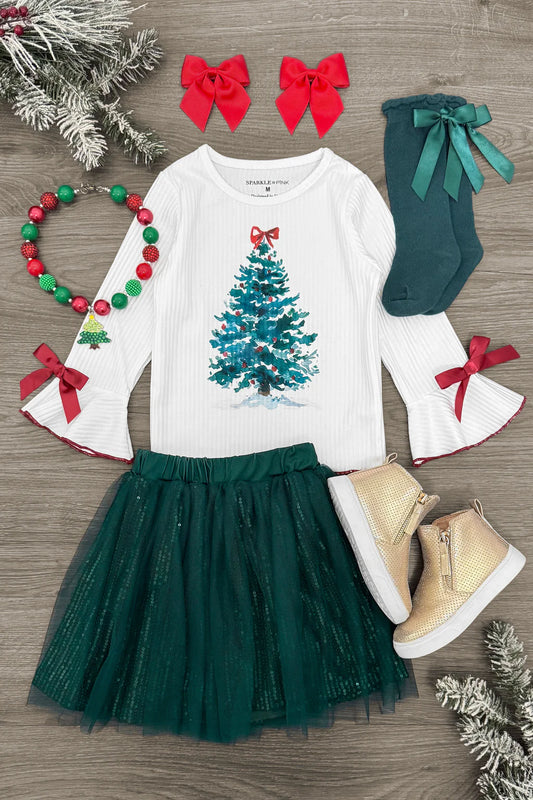 Green Christmas Tree Sequin Tutu Skirt Set