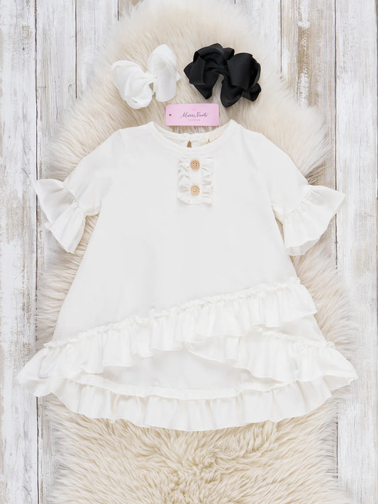 Cotton Ruffle Hi-Low Tunic Top - White