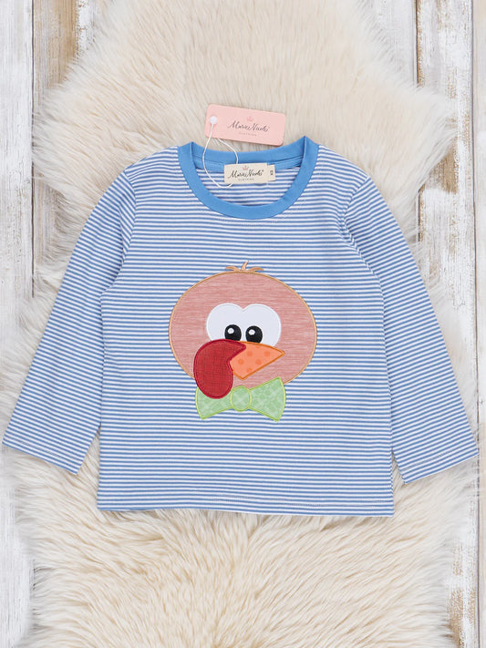 Embroidered Blue Striped Turkey Shirt