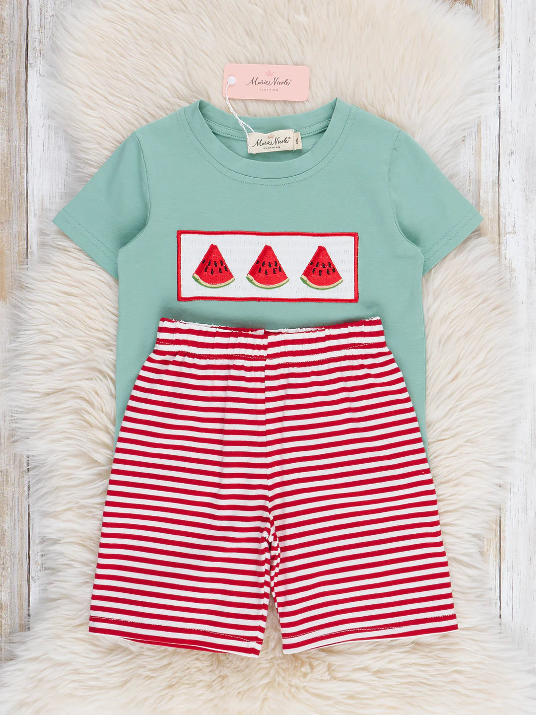Watermelon Stripes Smocked Cotton Outfit