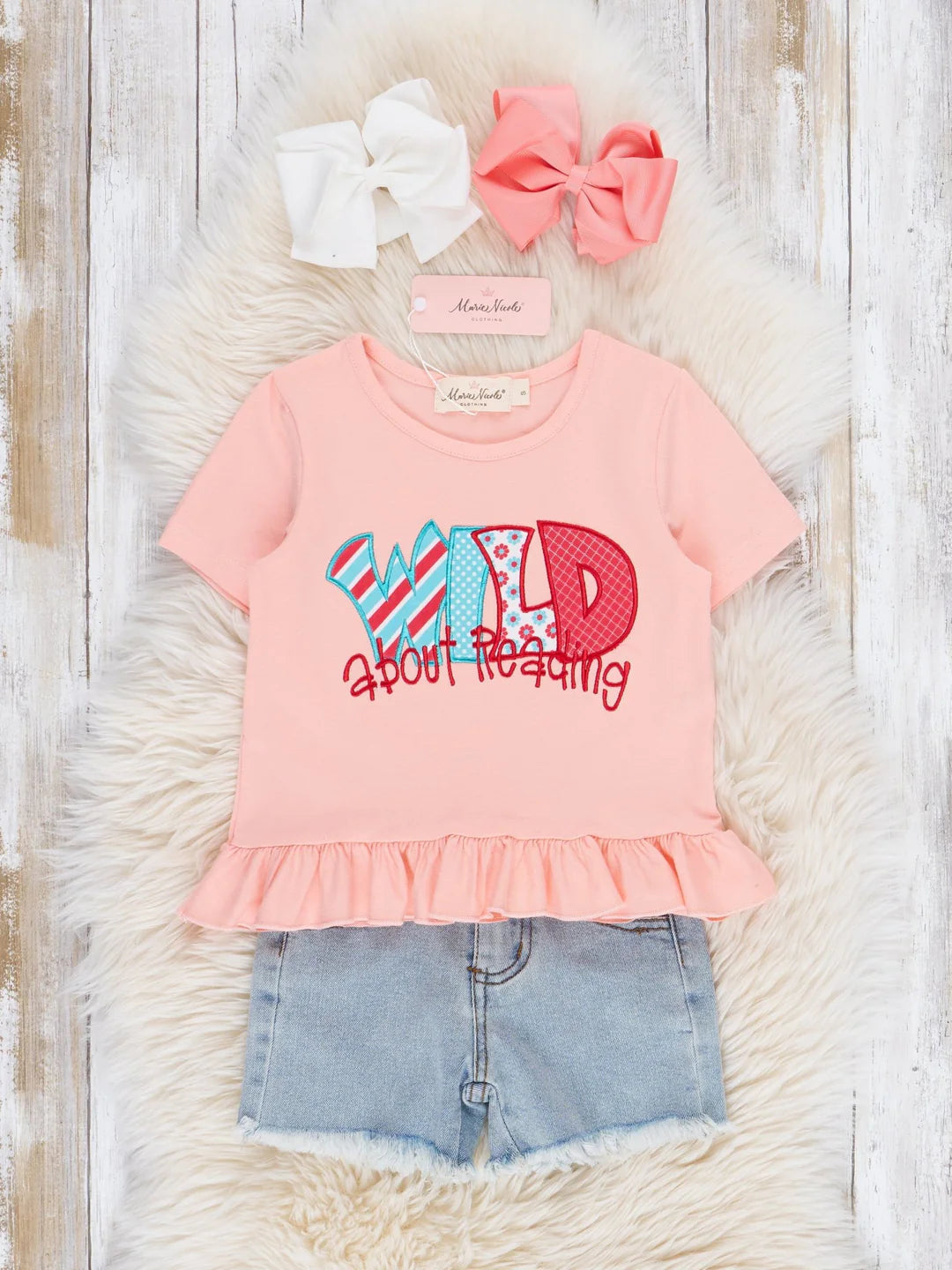 Peach "Wild About Reading" Denim Outfit