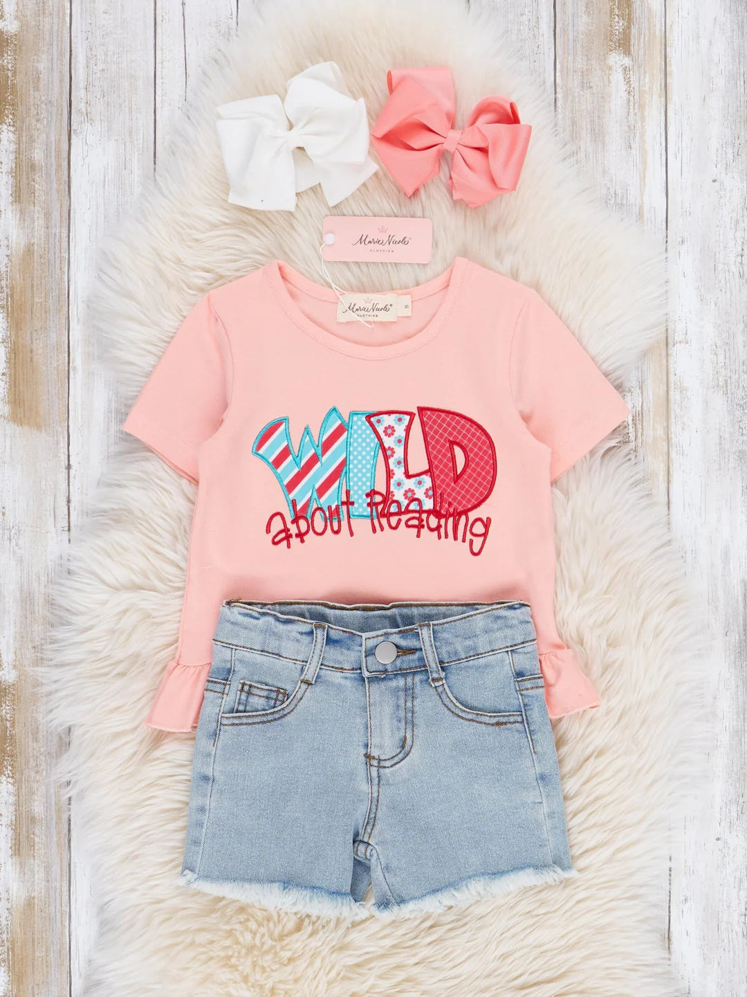 Peach "Wild About Reading" Denim Outfit